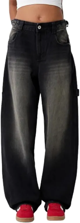 Women's Baggy Denim Pants Casual Low Rise Wide Leg Boyfriend Jeans Vintage Loose Straight Leg Jeans Y2K Streetwear