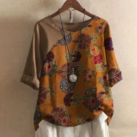 Women's Button Short Sleeve Floral Print T-Shirt