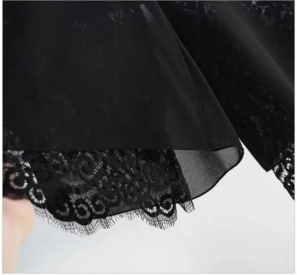 Women's Chiffon Wide Leg Pants Summer High Waist Drapey Trousers Thin Lace Splice Seven-Foot Loose Slim Fit