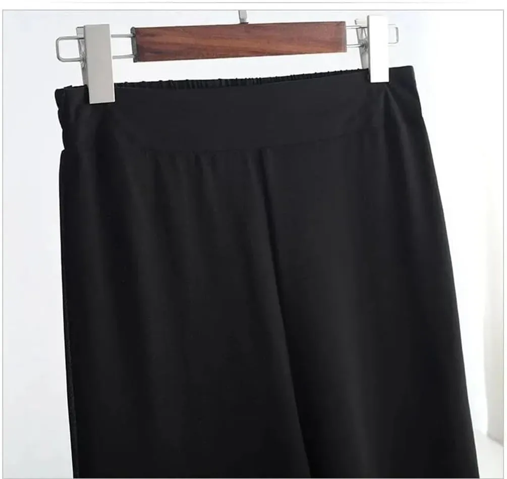 Women's Chiffon Wide Leg Pants Summer High Waist Drapey Trousers Thin Lace Splice Seven-Foot Loose Slim Fit