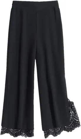 Women's Chiffon Wide Leg Pants Summer High Waist Drapey Trousers Thin Lace Splice Seven-Foot Loose Slim Fit
