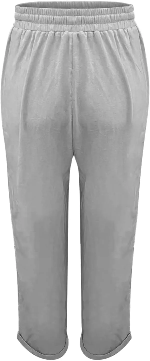 Womens Cotton Linen Pants Comfort Skinny Slim Straight Legged Lightweight Casual Trousers for Home Vacation