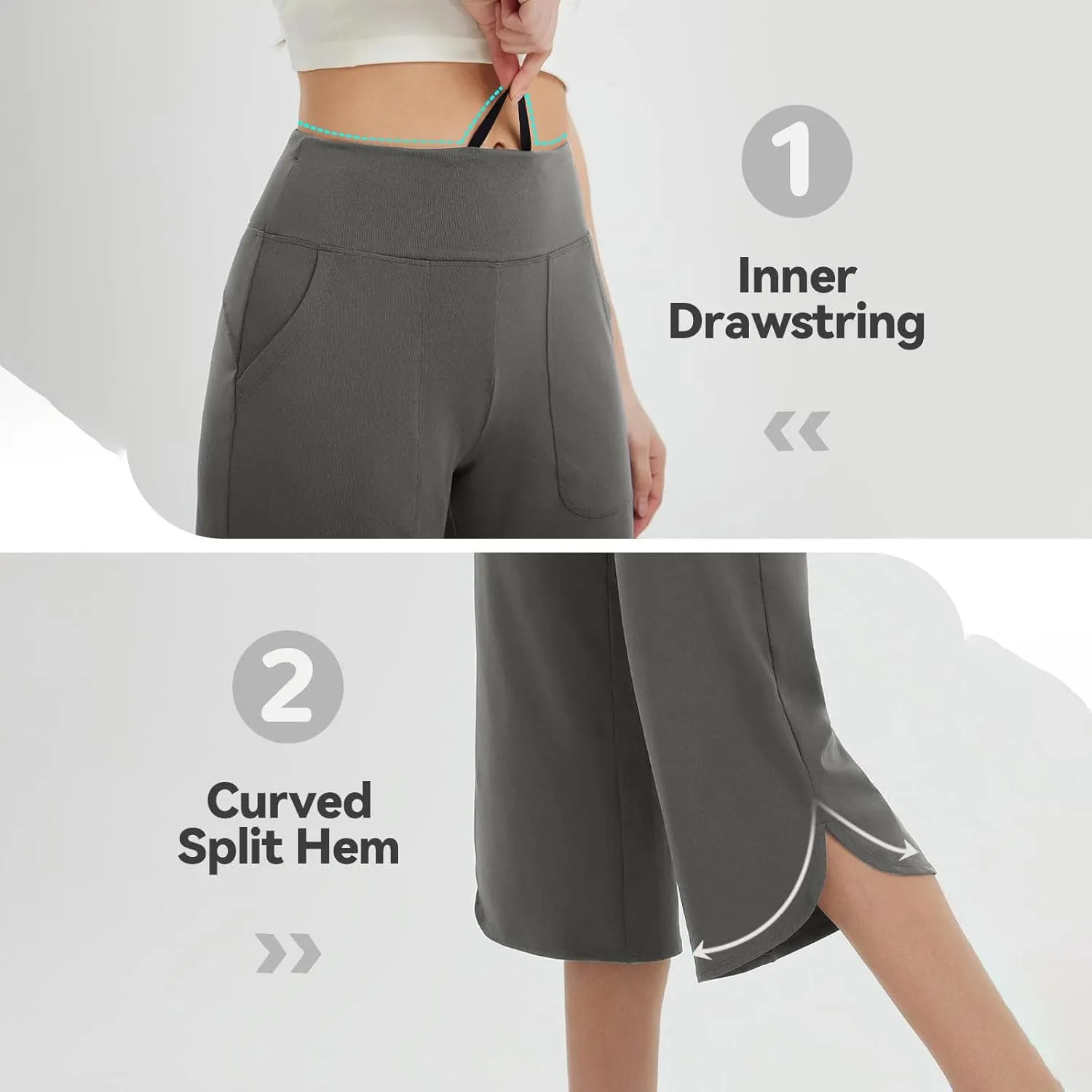 Womens Cropped Pants Wide Leg Yoga Capris with Pockets Loose Stretch Training Summer Casual Slacks Crop Trousers