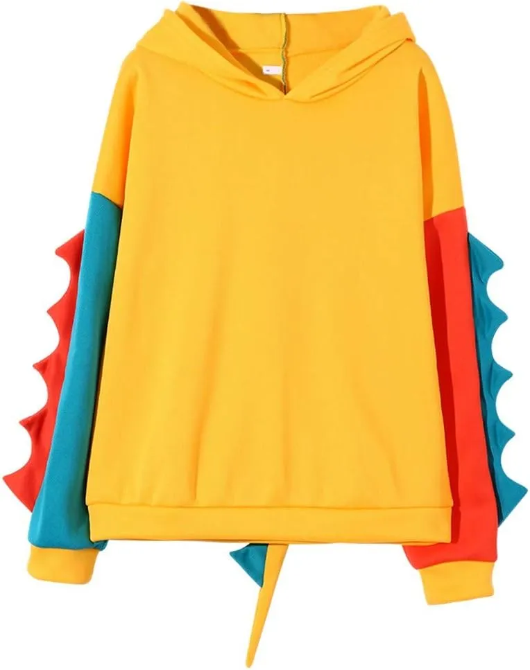Women's Dinosaur Hoodies Cute Pullover Kawaii Long Sleeve Hooded Sweatshirts Funny Stylish Block Color Casual Fall Tops