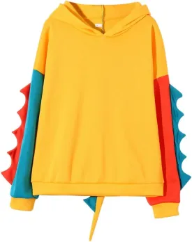 Women's Dinosaur Hoodies Cute Pullover Kawaii Long Sleeve Hooded Sweatshirts Funny Stylish Block Color Casual Fall Tops