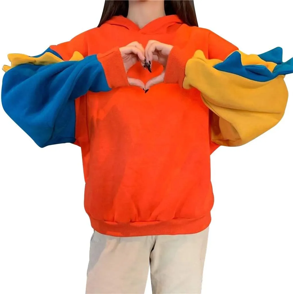 Women's Dinosaur Hoodies Cute Pullover Kawaii Long Sleeve Hooded Sweatshirts Funny Stylish Block Color Casual Fall Tops