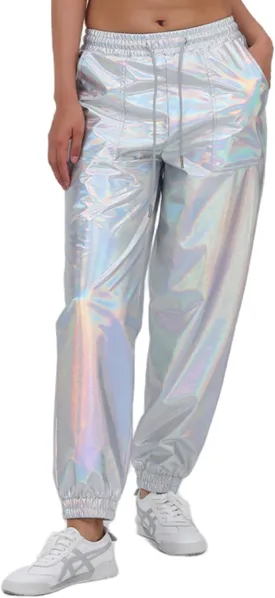 Womens Drawstring Cargo High Waist Jogger Pants Sexy Metallic Sparkly Wide Leg Pants Trousers Clubwear