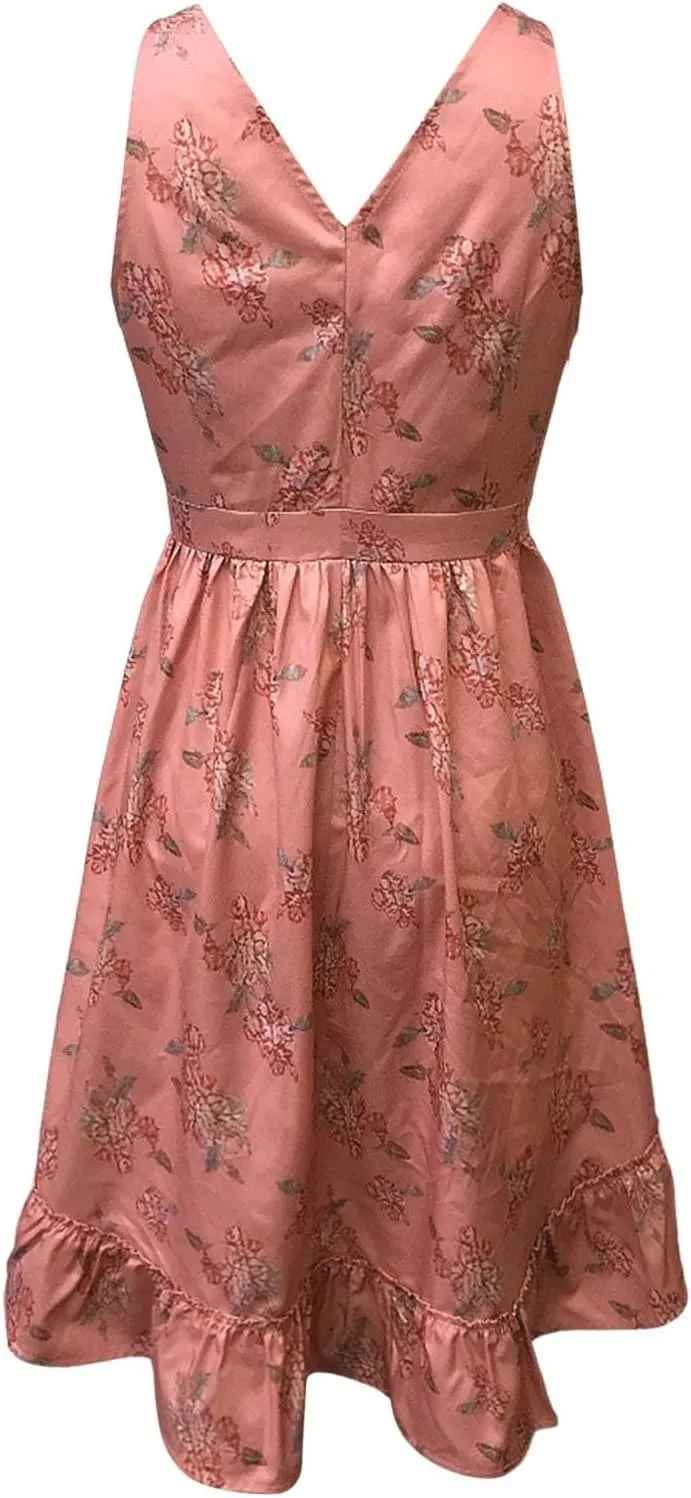 Womens Dresses V Neck Mini Floral Spaghetti Strap Boho Sundress Summer 2025 Tie Knot Front Flowy Pleated Swing Dress