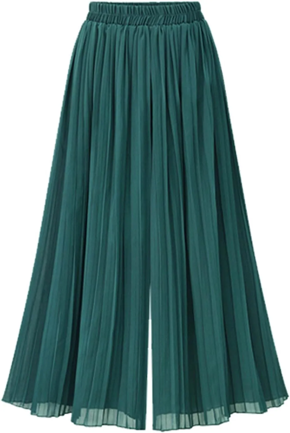 Women's Elastic Waist A-Line Pleated Chiffon Cropped Wide Leg Pants Culottes Flowy Casual Palazzo Capri Pant Plus Size