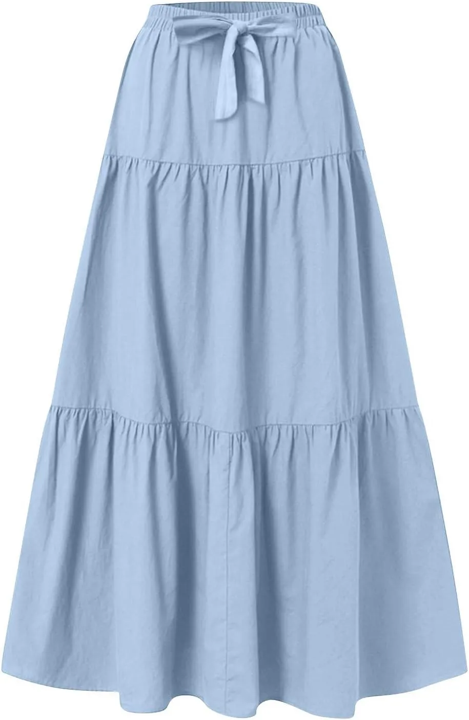 Women??s Summer Boho Skirts Fashion Elastic High Waisted Drawstring Ruffle Hem Maxi Skirts Flowy Tiered A Line Skort