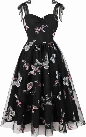 Women's Tie Strap Tulle Prom Dresses Sweetheart Flower Embroidery Dress Short Formal Party Mini Homecoming Dresses