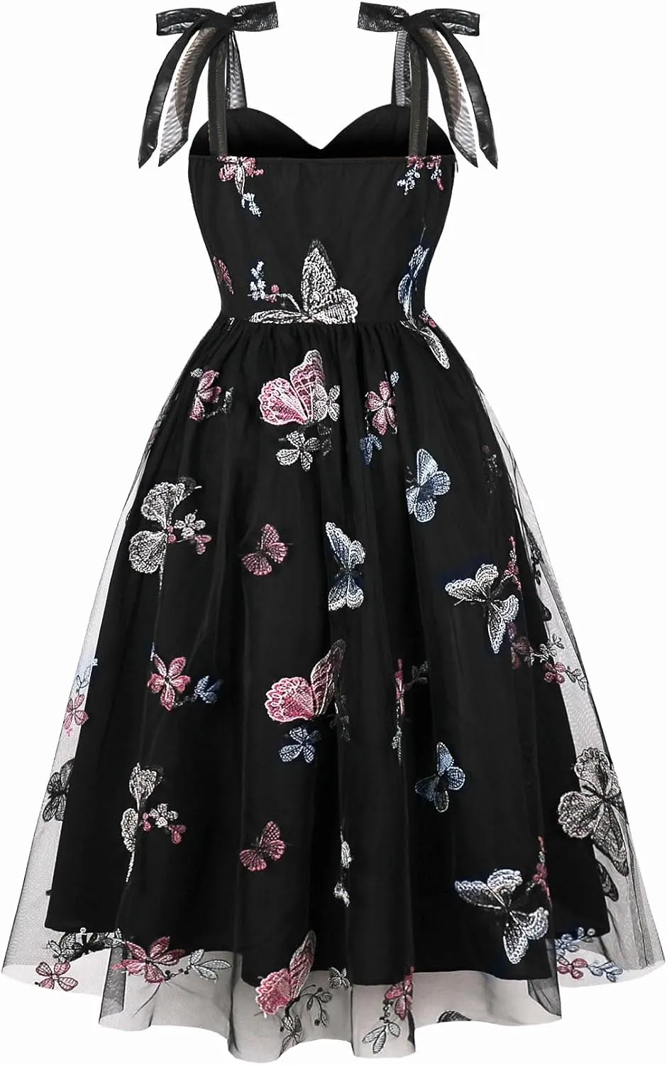Women's Tie Strap Tulle Prom Dresses Sweetheart Flower Embroidery Dress Short Formal Party Mini Homecoming Dresses
