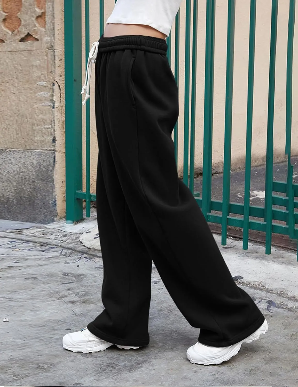 Women's Wide Leg Sweatpants High Waisted Baggy Interior Drawstring Sweatpants Straight Leg Sweat Pants