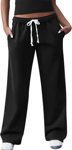 Women's Wide Leg Sweatpants High Waisted Baggy Interior Drawstring Sweatpants Straight Leg Sweat Pants