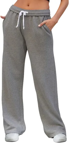 Women's Wide Leg Sweatpants High Waisted Baggy Interior Drawstring Sweatpants Straight Leg Sweat Pants
