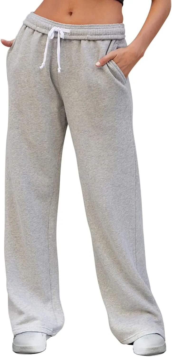 Women's Wide Leg Sweatpants High Waisted Baggy Interior Drawstring Sweatpants Straight Leg Sweat Pants