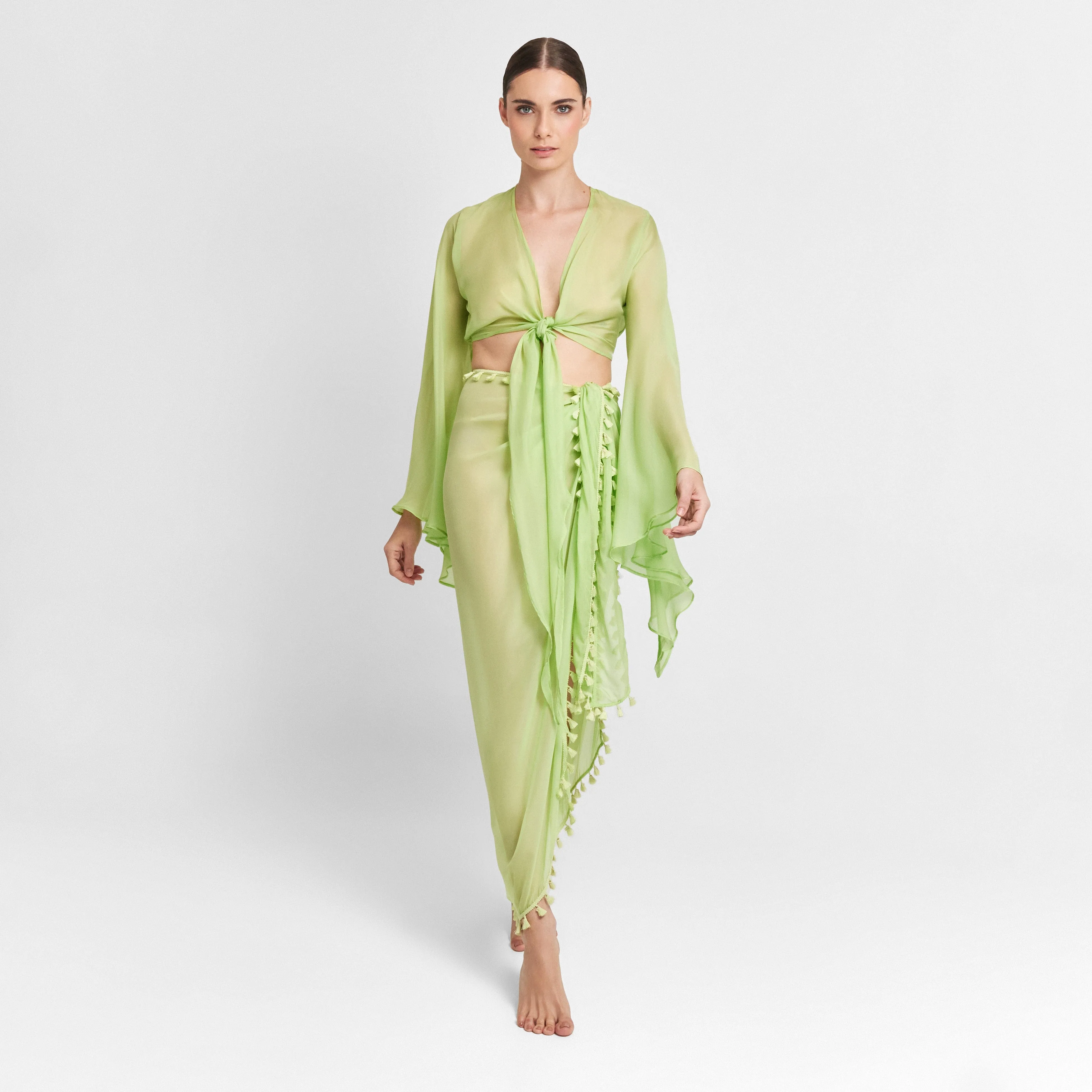 WRAP SKIRT 100% SILK CHIFFON VERDE BEACH 519