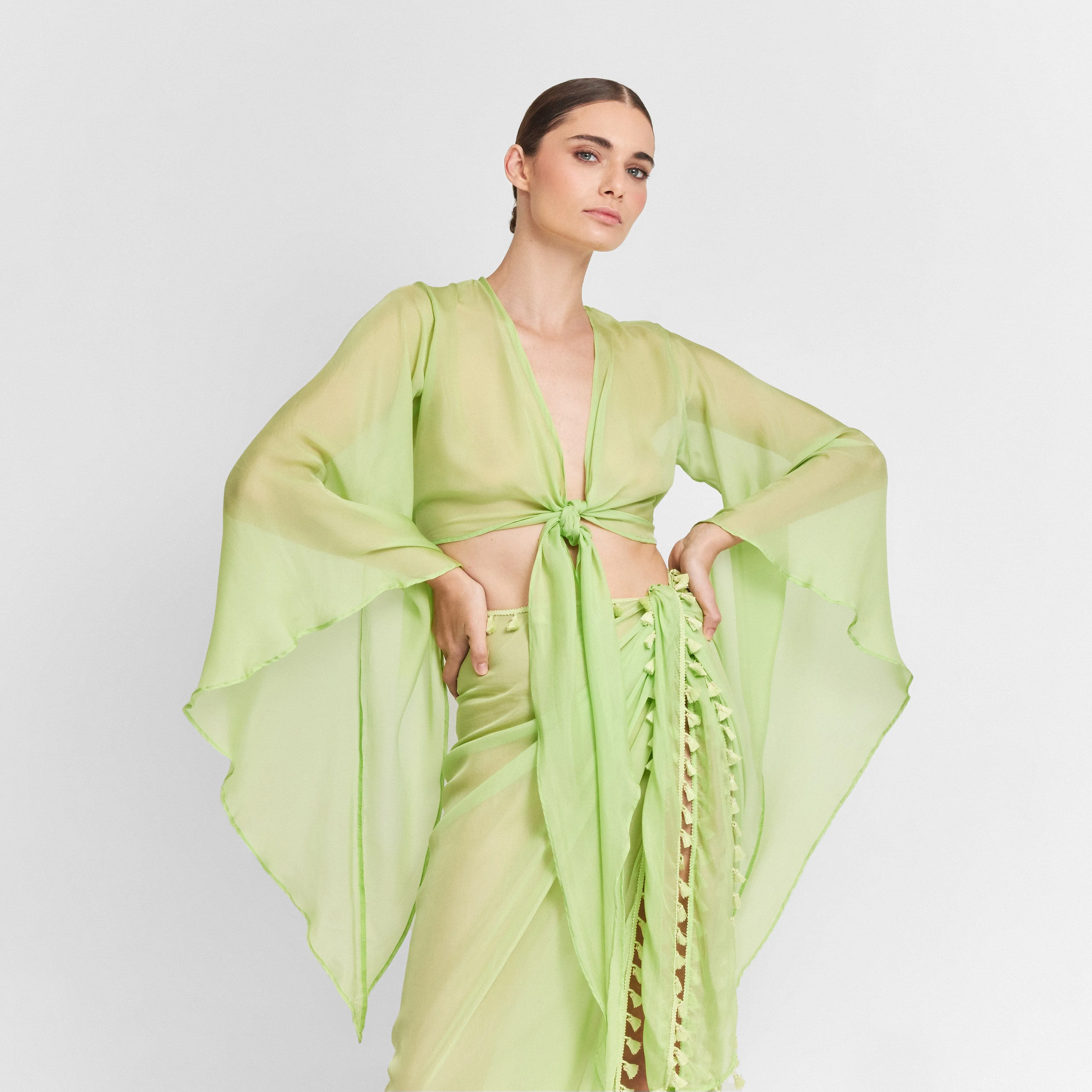 WRAP SKIRT 100% SILK CHIFFON VERDE BEACH 519