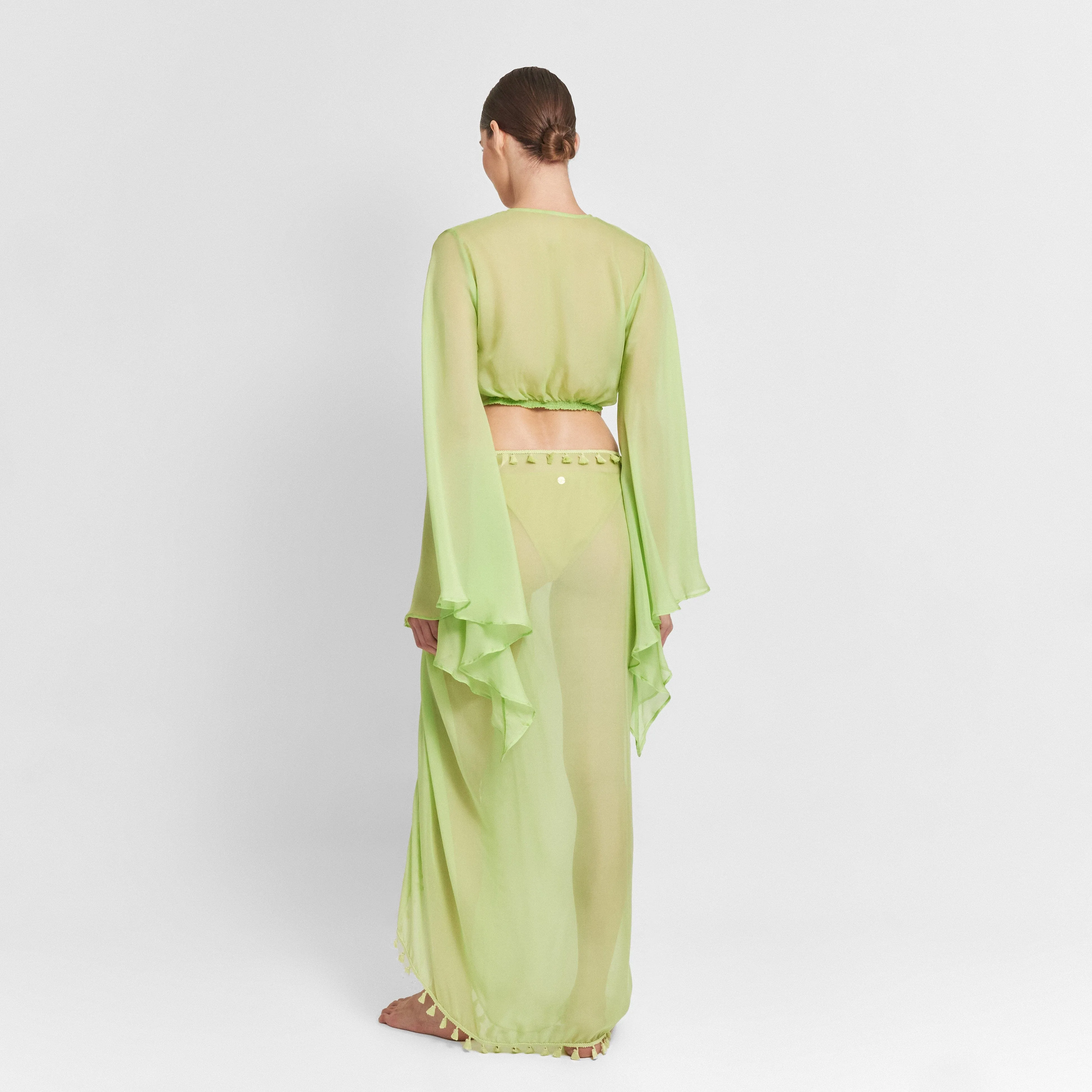 WRAP SKIRT 100% SILK CHIFFON VERDE BEACH 519